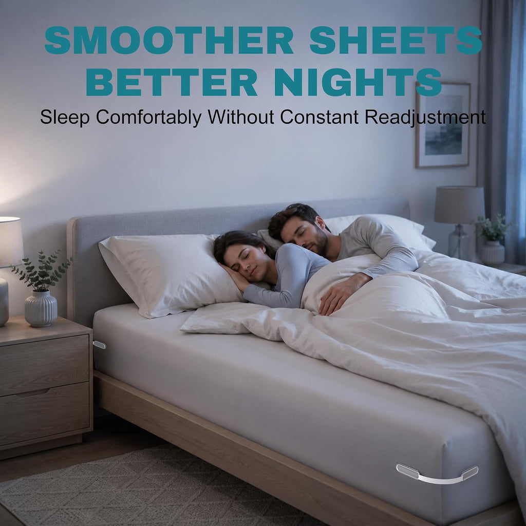 Bed Sheet Holders for Corners, 4PCS Secure Lock Fitted Sheet Holders, Keep Sheets Tight & Smooth All Night, Easy Install Non-Slip Sheet Grippers for Most Mattresses