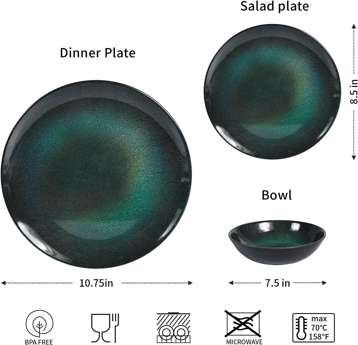 12pcs Plates and Bowls Set, Green Dinner Dishes Set