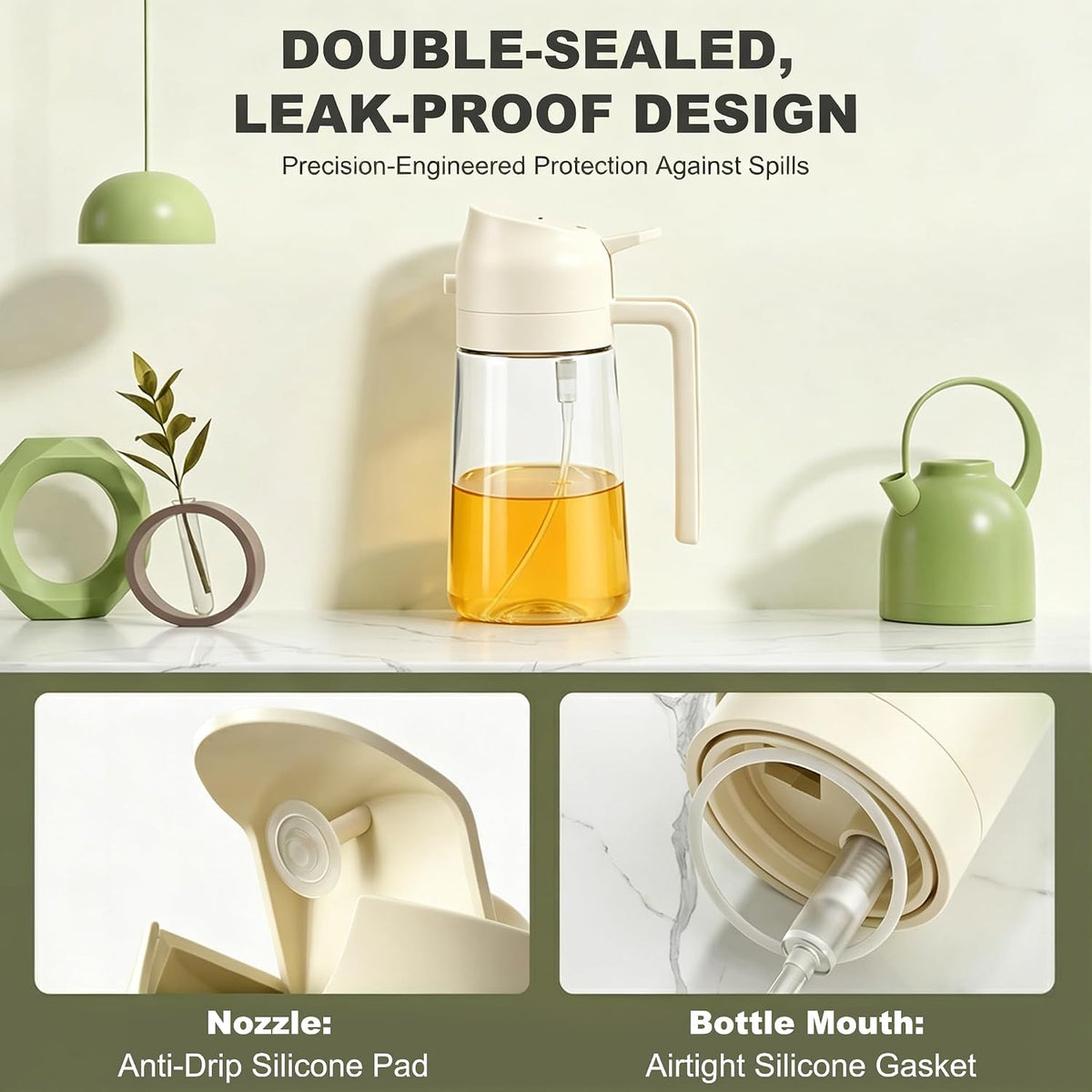 Pure Future 2-in-1 Olive Oil Sprayer for Cooking, Dispenser Bottle (White)