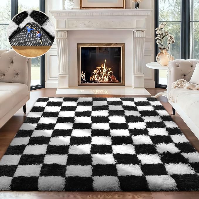 Ophanie Checkered Black & White Rug by Ophanie