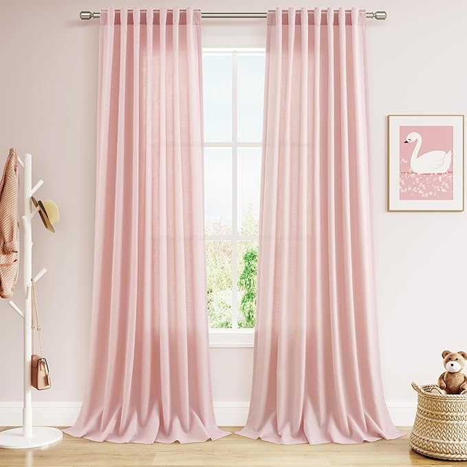 Pink Linen Curtains 90 Inch Long 2 Panels Set by Nanspring