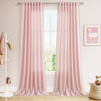 Nanspring Pink Linen Curtains 102 Inches Long Rod Pocket Back Tab Drapes 2 by Nanspring