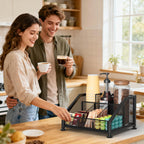 Coffee Bar Organizer for Countertop – Space-Saving Kcup Organizer with Tiered Shelves, Coffee Station for Pods, Sugar, Syrup, Cups, Stirrers, Condiment Organizer Storage