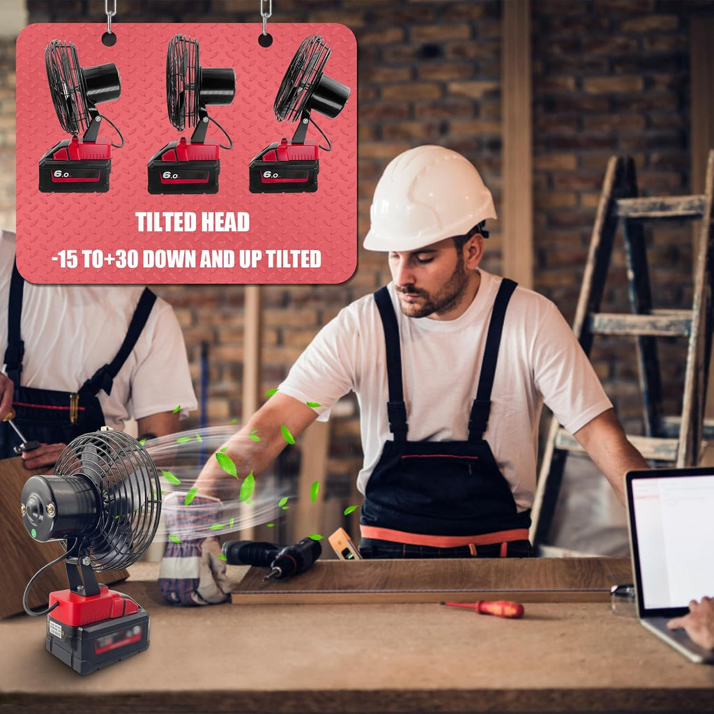 Portable Cordless Fan Compatible with Milwaukee 18V Battery,Battery-powered Cooling Fan for Workshop Outdoor Camping Travel,Powerful Air Circulation at Work,Jobsite Blower Bare Tool