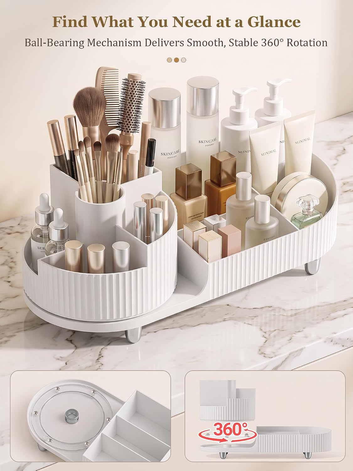 Rotating Makeup Organizer for Vanity Countertop, White