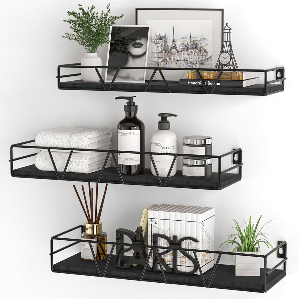 Floating Shelves Set of 3, Wood Wall Shelf, Farmhouse Shelf for Bedroom