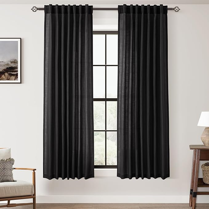 Black Linen Curtains 63 inches Long by Jolilight
