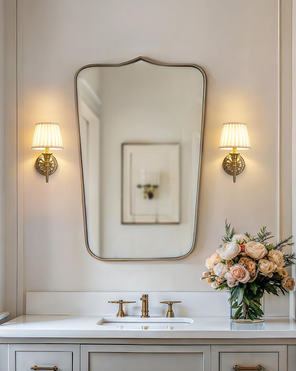 KDG Cordless Gold Wall Sconces Set of 2, Beige Fabric Lampshde Wall Lamps