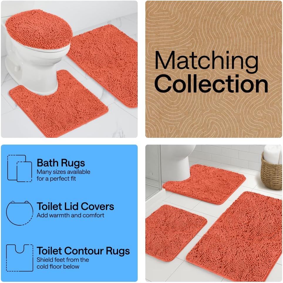 GORILLA GRIP Bath Rug Mat for Bathroom, Absorbent Chenille, 24x17 Coral
