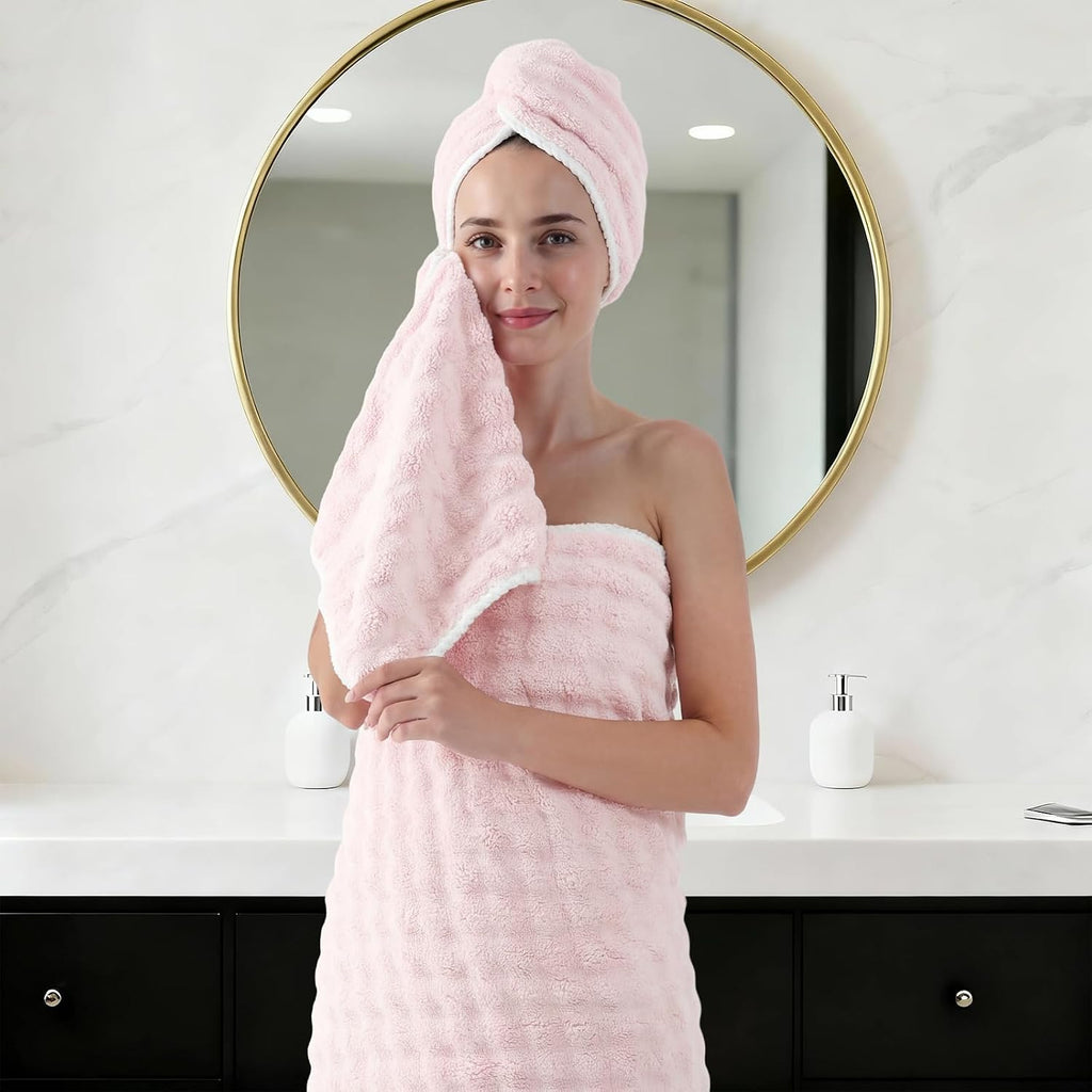 REDKISS 8 Piece Microfiber Bath Towel Set,2 Bath, 2 Hand, 4 Washcloth, Pink