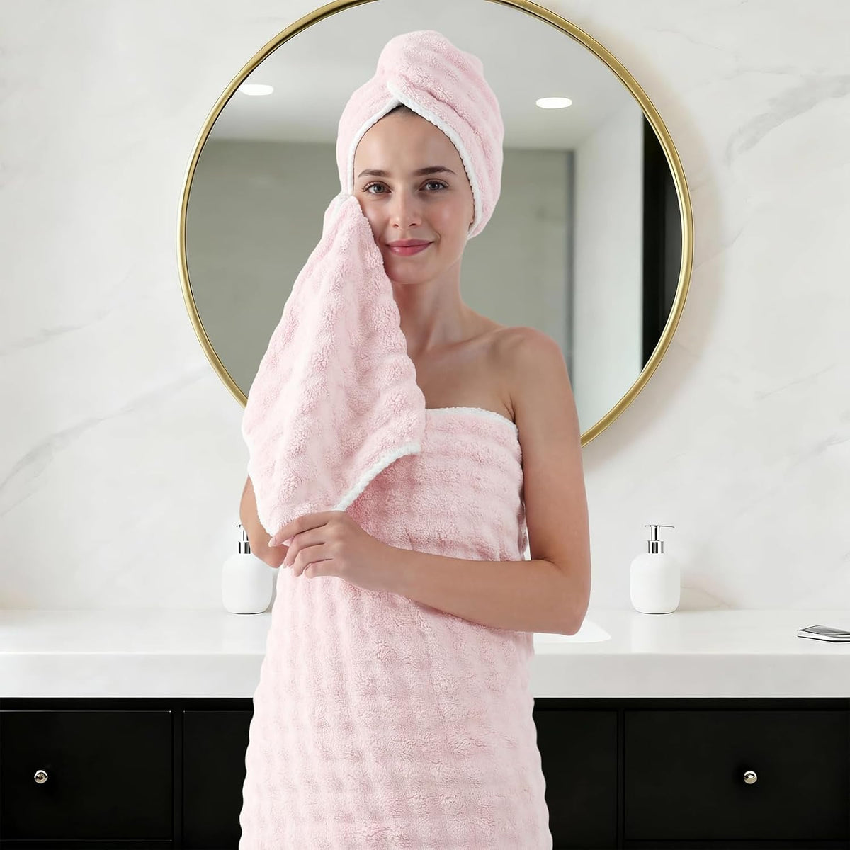REDKISS 8 Piece Microfiber Bath Towel Set,2 Bath, 2 Hand, 4 Washcloth, Pink