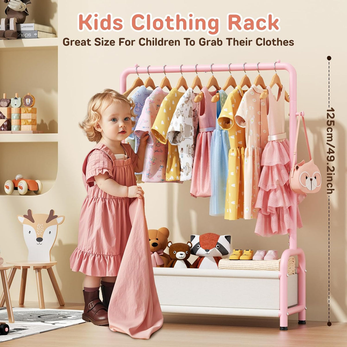 Kids Clothing Rack with Storage Shelf, Kids Dress Up Storage
