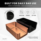 Esatto Square Bar Caddy Organizer with 12 Pourers & Caps, Copper