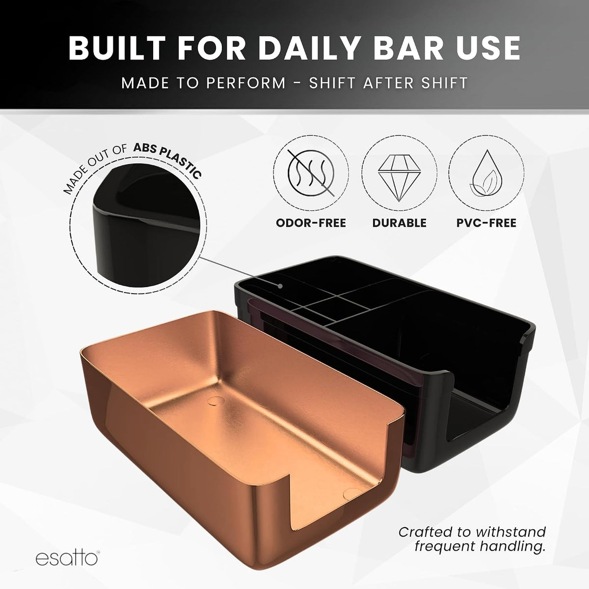 Esatto Square Bar Caddy Organizer with 12 Pourers & Caps, Copper