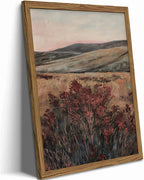 Vintage Nature Forest Wall Art Dark Moon Landscape Painting Wall Decor Woodland Picture Artwork 3D Textured Hand Drawn Sandstone for Farmhouse Bedroom Living Room 12x16 inch Wood Framed