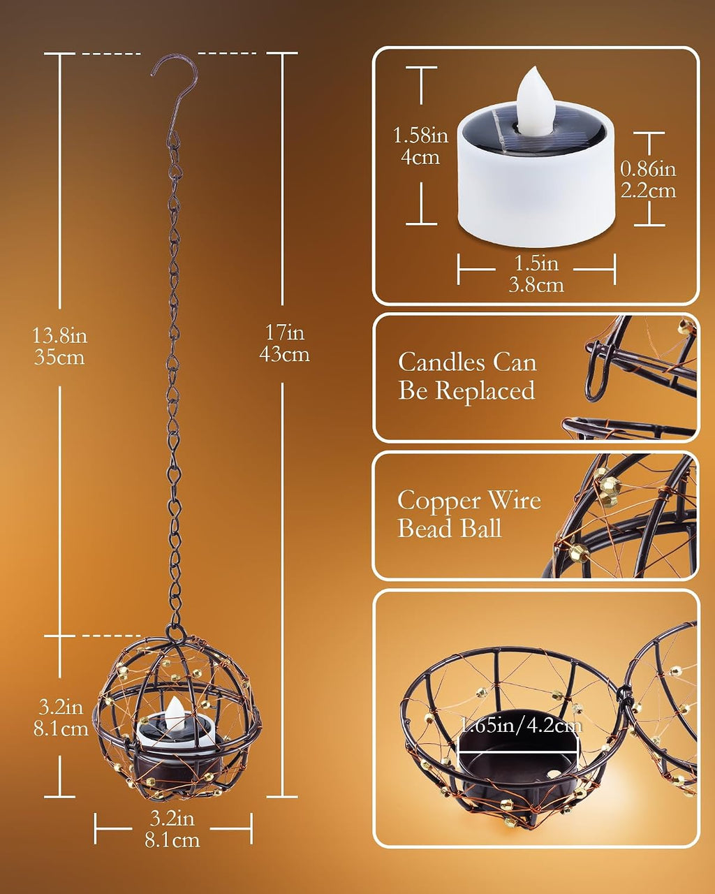 Homemory 4-Pack Beaded Solar Hanging Lanterns, Dusk to Dawn, Waterproof