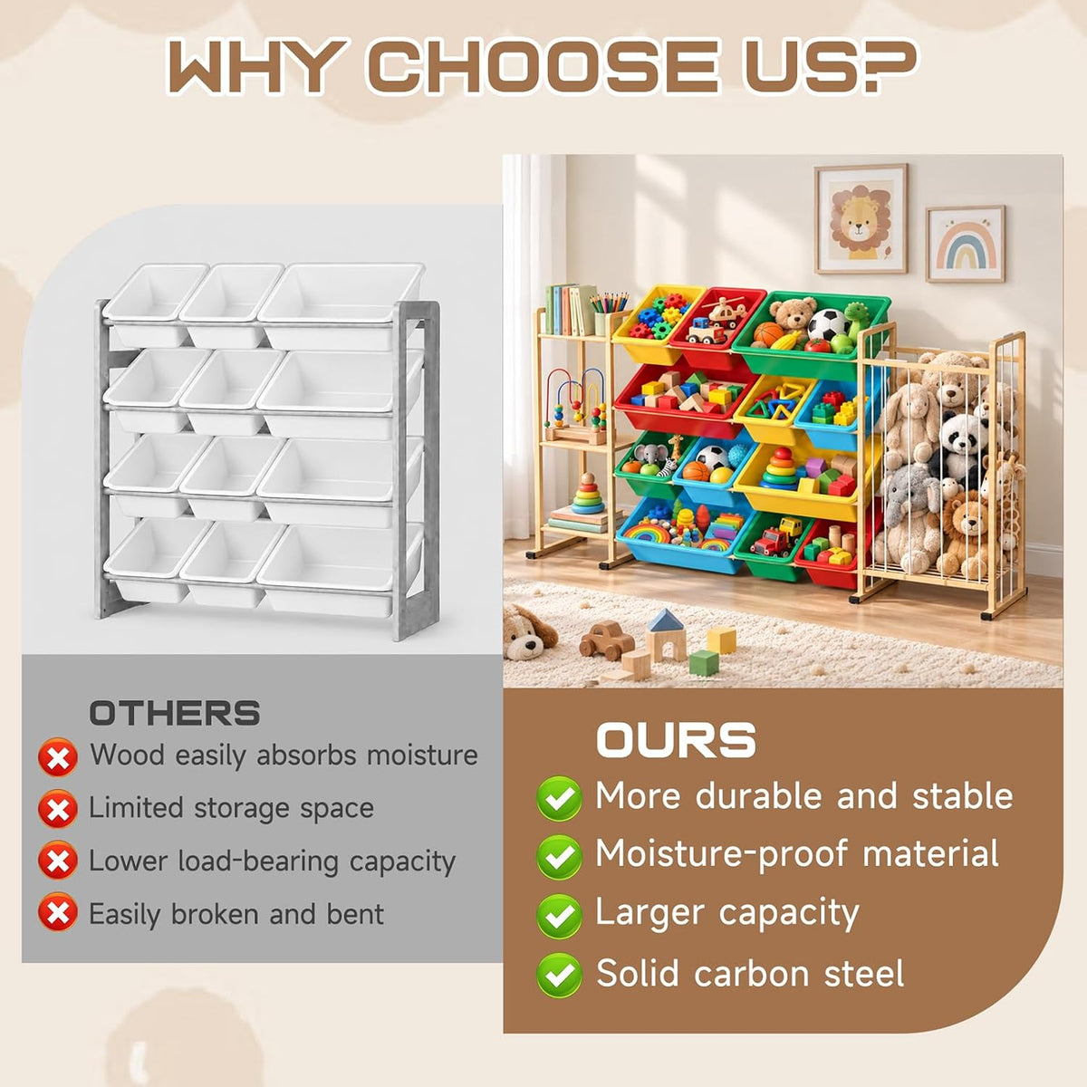 Toy Storage Organizer w Shelves, Bins, Stuffed Animal Storage & Organizer
