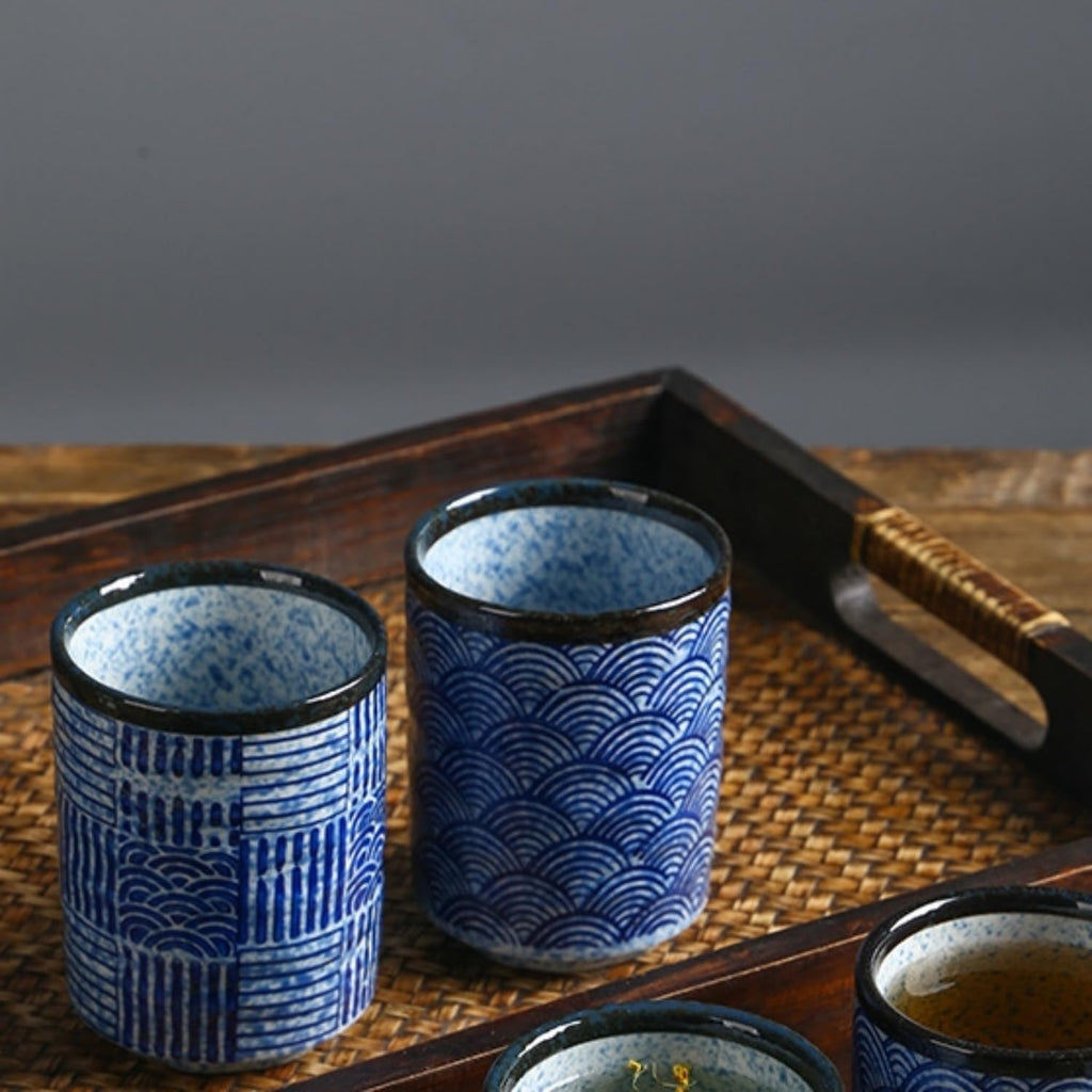 Stoneware Coffee Bar Utensil Holder Tea & Coffee Spoon & Stirrer Holder for Stir Stick Straw Teaspoon Holder Espresso Spoon Cup Small Utensil Jar (Blue Wave)