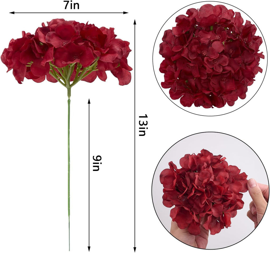 Hydrangea Silk Flowers Heads with 10 Stems Burgundy Artificial Hydrangea Flower Head for Wedding Centerpieces Bouquets DIY Floral Decor Home Decoration