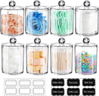 6 Pack Acrylic Qtip Holder with Labels, Qtip Jars for Bathroom