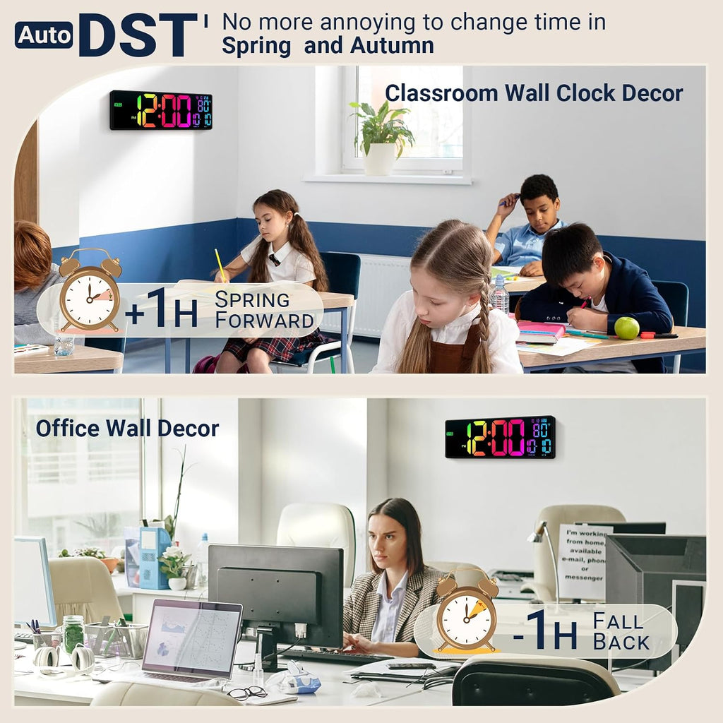 16.5" Large Digital Wall Clock RGB LED Display for Classroom with Remote