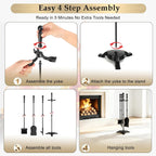4-Piece Fireplace Tool Set with Stand, 30In Wrought Iron, Black
