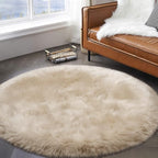 Tangsoo Round Faux Fur Rugs, Sheepskin Round Rugs 3ft, Soft Small Circle Rug - Image 9