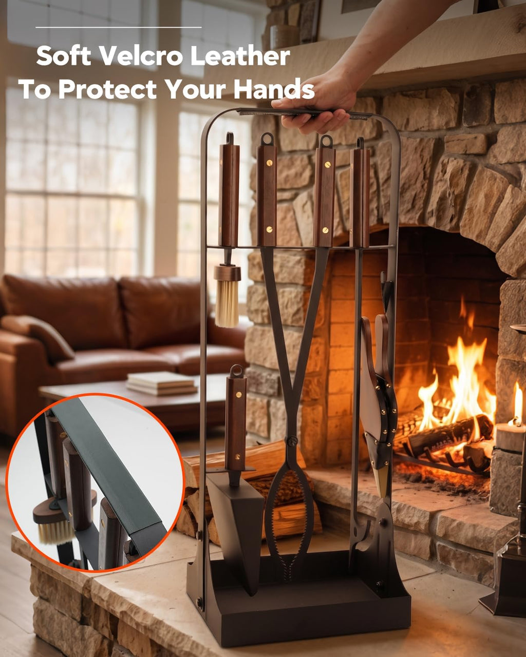Heavy Duty 6 pcs Fireplace Tool Set - Hearth Accessories for Indoor Outdoor