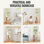 TAKEKIT Rotating Bookshelf, 360 Degree Revolving Bookcase, 4-Tier Spinning Bookshelf, Clear Acrylic & Solid Wood Rotating Bookcase for Kid’s Playroom, Bedroom and Living Room, Square