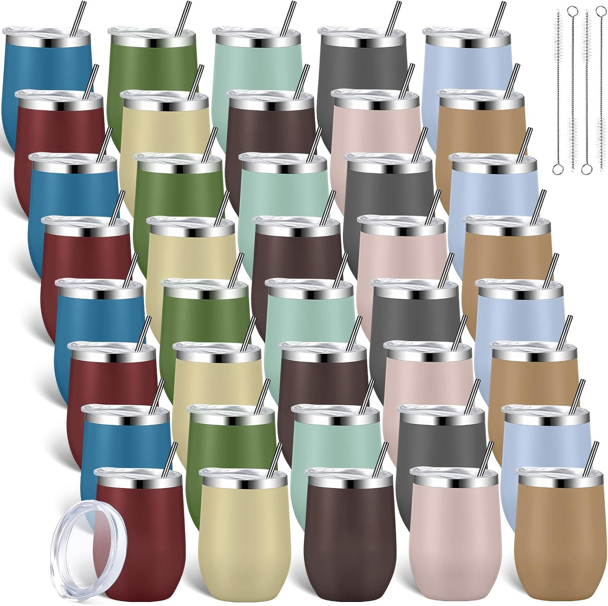 Sieral 40 Pack Insulated Wine Tumblers Bulk 12oz, Dark Color