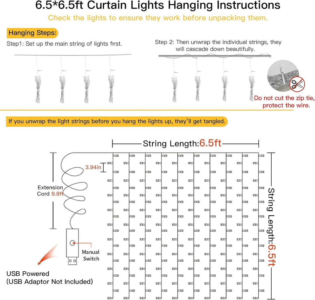 suddus Curtain Lights for Bedroom, 200 Led Hanging String Light Outdoor, Fairy Curtain Lights Indoor for Christmas, Dorm, Wall, Backdrop, Window, Wedding, Party, Birthday Decor, Warm White