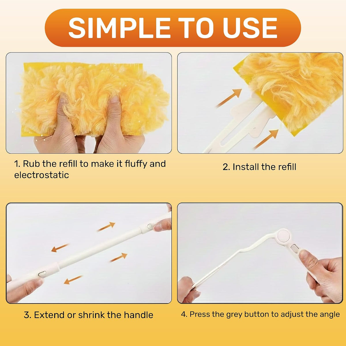 Heavy Duty Duster Refills 30 Pack, 360° Multi Surface Feather Dusters Kit with Extendable 3FT Handle, Disposable Microfiber Dusters for Cleaning Furniture, Blinds, Ceiling Fan & Car