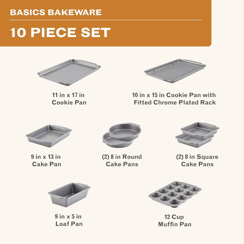 Farberware Nonstick Bakeware Set with Cooling Rack for Baking, 10-Piece