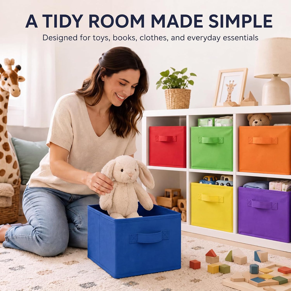 Yinder 6 Pcs Cube Storage Bin, Rainbow Colored 14''x10''x8'' Storage Cubes