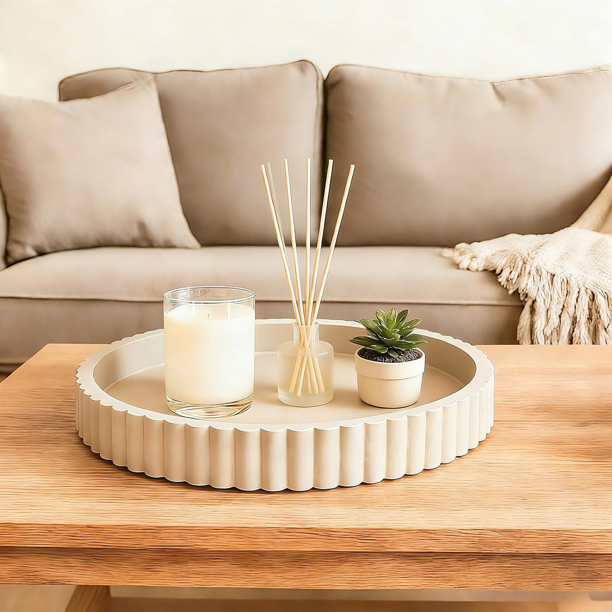 Round Decorative Tray for Coffee Table Decor Table Centerpieces