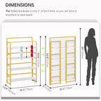 4NM No Assembly Extra Wide 4 Tier Folding Bookshelf Storage Shelves Vintage Bookcase Standing Racks for Bedroom Living Room Home Office