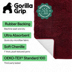 GORILLA GRIP Bath Rug Mat for Bathroom, Absorbent Chenille, 24x17 Burgundy