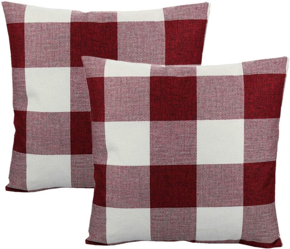 VAKADO Brown Beige Buffalo Plaids Decorative Throw Pillow Covers Farmhouse Retro Checked Square Cushion Cases Classic Coffee Check Home Decor Outdoor for Couch Sofa Patio 16x16 Set of 2