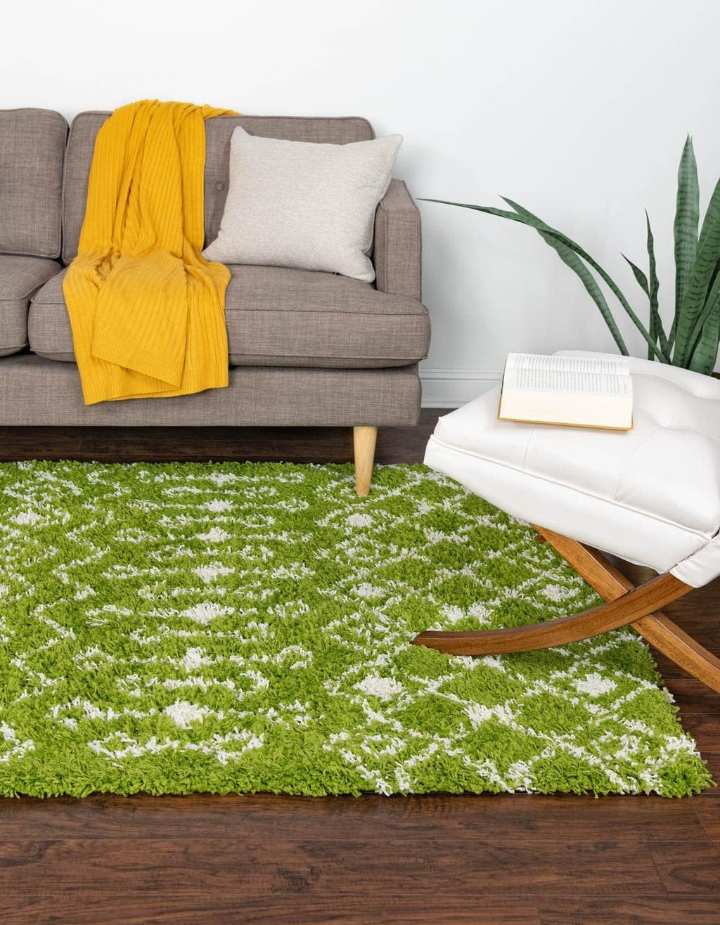 Unique Loom Moroccan Trellis Shag Collection Area Rug - Meknes (2' x 3' 1" Rectangle, Green/ Ivory)