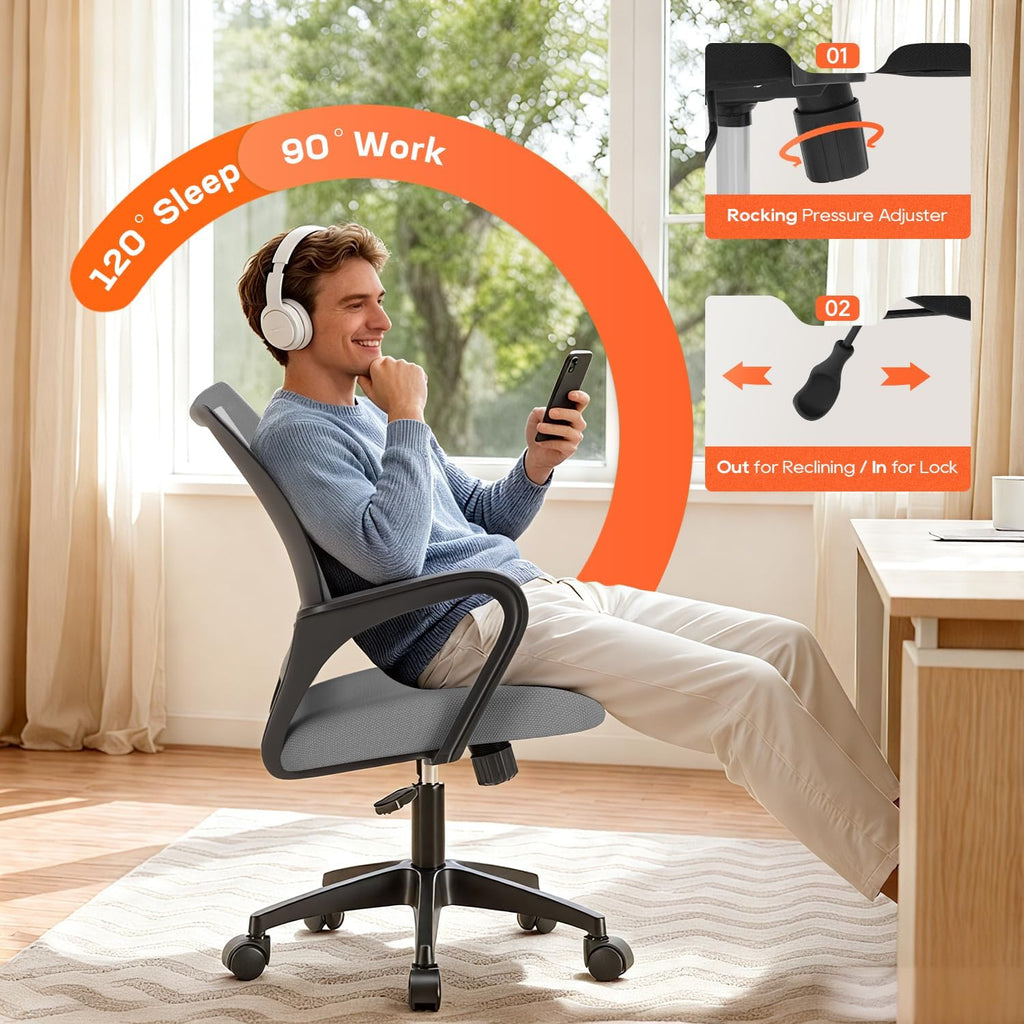 BestOffice Ergonomic Office Chair | Mid-Back Swivel Desk Chair | Grey