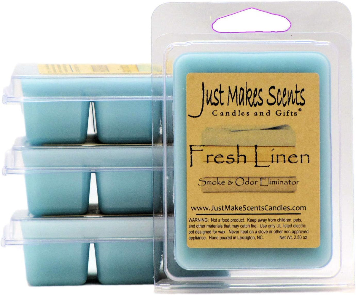 2 Pack - Fresh Linen Scented Smoke & Odor Eliminator Blended Soy Wax Melts | Neutralizes Cigarette, Food and Pet Odors | Hand Poured in The USA by Just Makes Scents