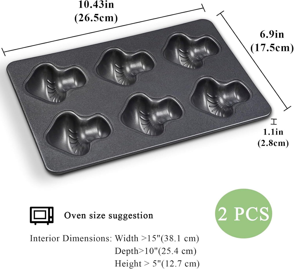 2 Pack Mushroom Baking Pan, 6-Cavity MushroomMuffin Pan Non-stick Cake Pan Heavy Carbon Steel for Oven Baking Cookies Cake Chocolate Madeleine