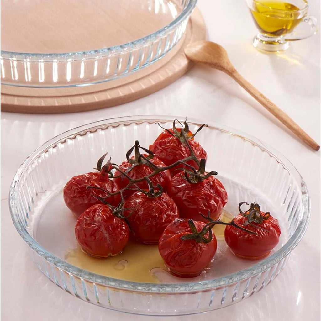 2-Piece Ums Round Glass Baking Dishes for Oven, Round Baking Dish, Glass Casserole Dish, Glass Pie Pan, Borosilicate Glass Cookware, Microwave and Dishwasher Safe Clear Bakeware, 12.5" & 10.2" Sizes