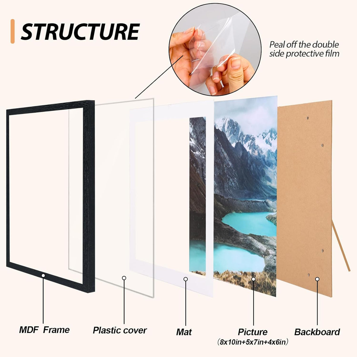 Fixwal Collage Picture Frames Set, 15 Pack, MDF, Black, 8x10, 5x7, 4x6