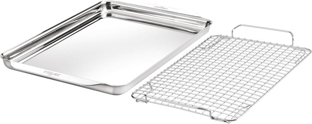 All-Clad Stainless Steel Half-Sheet Baking Pan 13" x 21" with Cooling Rack - Tri-ply Bonded for Consistent Baking- (Roast, Bake Cookies, Brownies and More) Professional Stainless Steel Bakeware