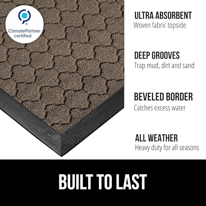 GORILLA GRIP 100% Waterproof All-Season WeatherMAX Doormat, US Designed Natural - Image 3