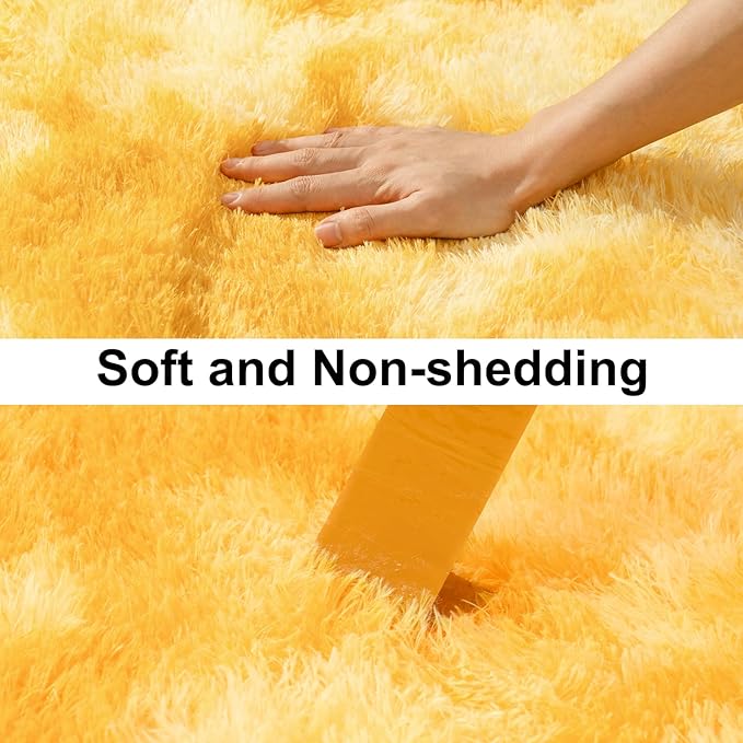 Soft Runner Rugs for Bedroom Hallways, 2x6 Tie-Dyed Yellow Fluffy Shag Throw - Image 3