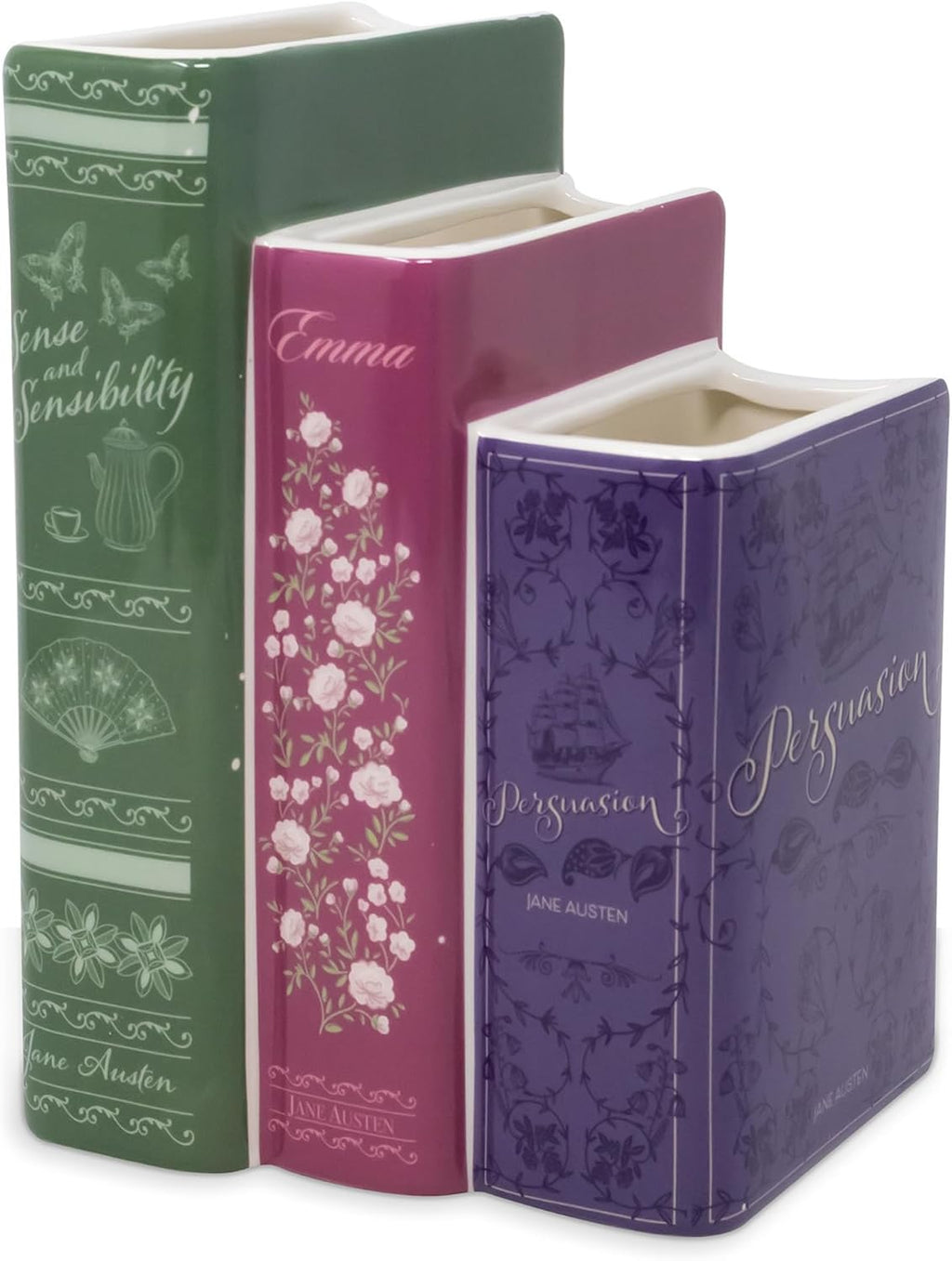 Steel Mill & Co. Triple Book Stack Ceramic Vase, Jane Austen Titles