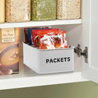 BSTKEY Seasoning Packet Organizer, Food Storage Organizer with Divided 4 Compartments, Metal Storage Caddy for Kitchen Pantry Cabinet, Kitchen Organization Bin for Snacks Spice Packets, White