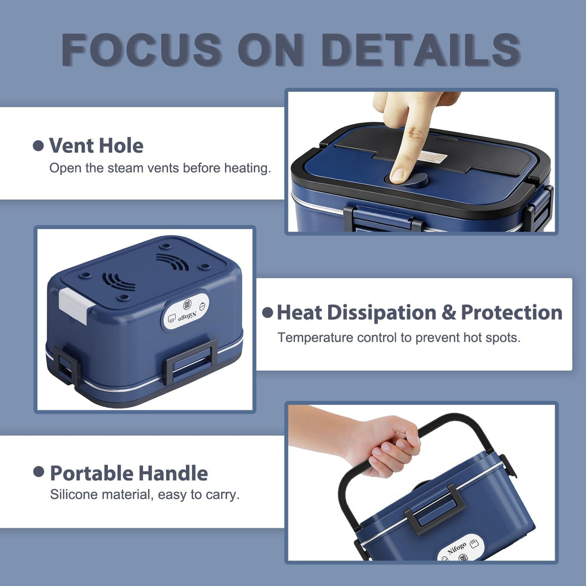 Nifogo Electric Lunch Box for Adults Men 100W 1.8L, 12V/24V/110V